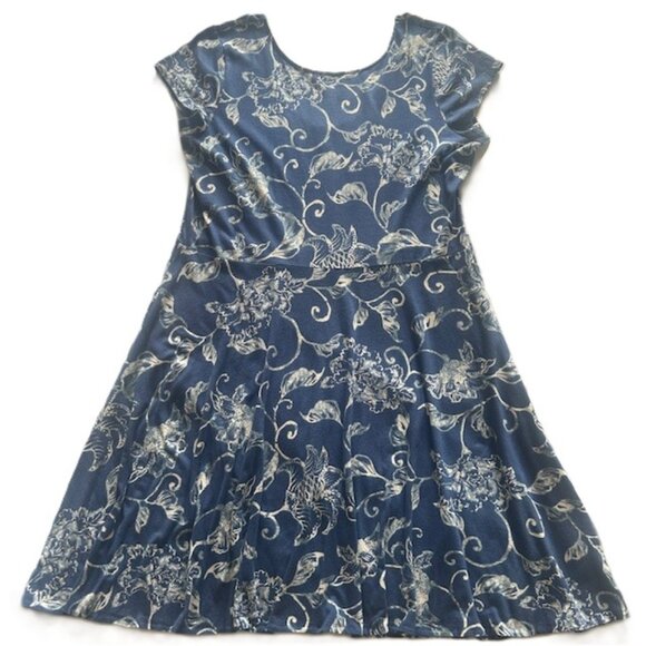 Chaps Ladies Dress XL Blue White Paisley Floral Short Sleeves Read - Picture 1 of 9